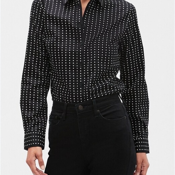 Banana Republic Women’s Black & White Polka Dot Tailored Non-Iron Shirt - Picture 1 of 9